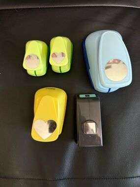 Craft Paper Punch Set Heart Circle Shapes in Bright Colors EUC Marvy Uchida